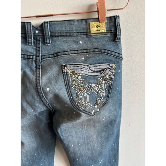 Apple Bottom Womens Y2K Embroidered Stretch Low Rise Denim Jeans Blue Sz 9/10 - Picture 5 of 14